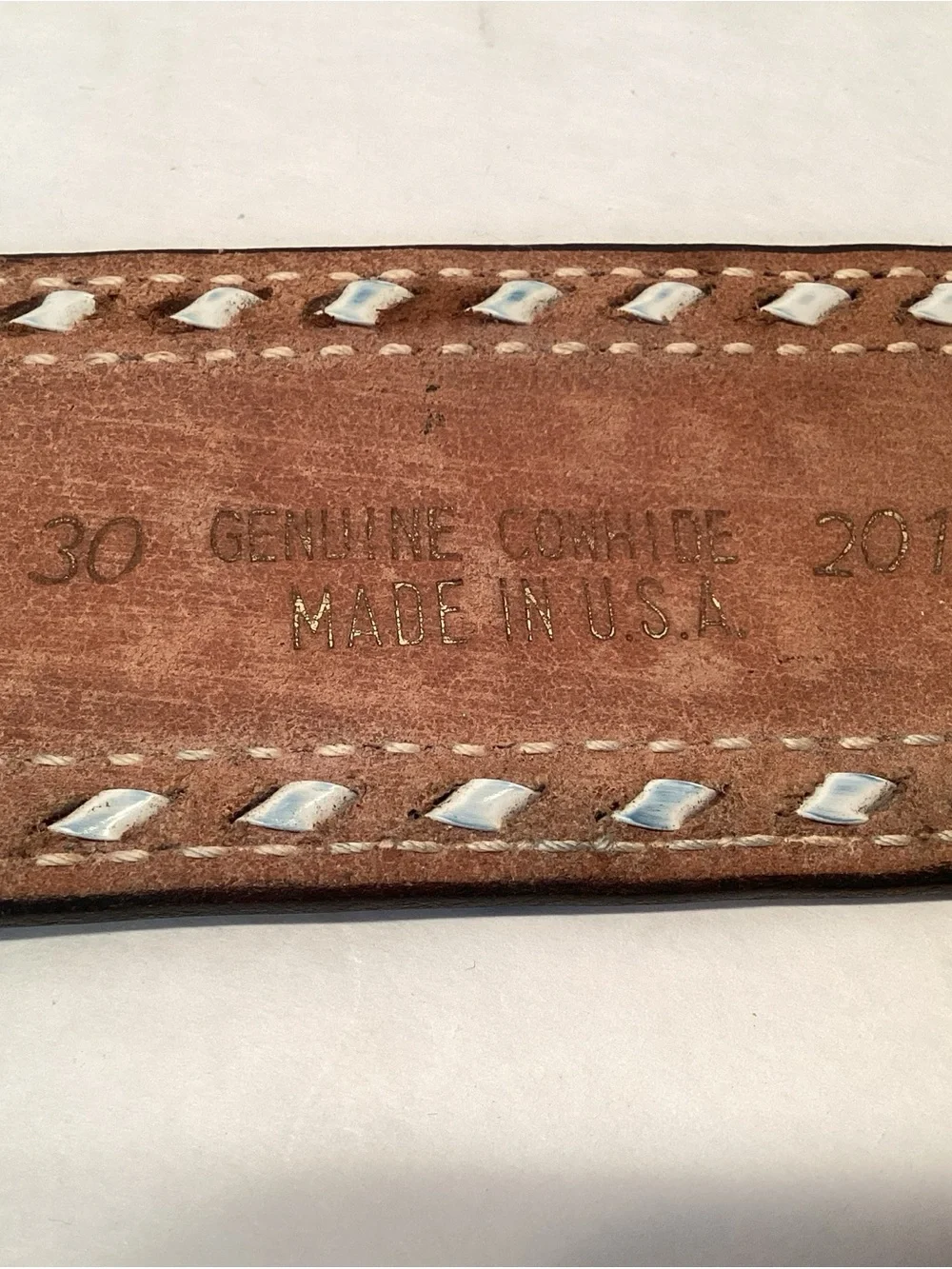 Vintage TOOLED Belt ACORNS Cowhide Leather 30 Brown White Tapered Cowboy Western